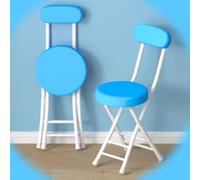 Folding Stool with Backrest, Padded Seat Kitchen Stool, Round plegable Chair with Footrest, Breakfast Bar Stool for Dining Room and Living Room (azul)