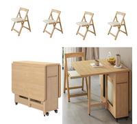 Folding Table And Chairs,Wooden Extendable Dining Table,With 4 Upholstered Chairs,The Length Can Change Freely,Three Opening Modes,For Dining Halls, Balconies, And Narrow Spaces(1.4M), LJJY-KK