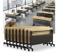 Folding Tables 6ft, Modern White Conference Table, Flip Top Conference Room Desk,Mobile Training Desk with Wheels for Office,Meeting Room,Classroom