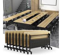 Folding Tables 6ft, Modern White Conference Table, Flip Top Conference Room Desk,Mobile Training Desk with Wheels for Office,Meeting Room,Classroom