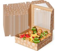 FoldTier 100 cajas de galletas de Navidad Kraft con ventana a granel de 9 x 9 x 2.5 pulgadas, cajas de regalo de panadería de copo de nieve de Navidad para regalos de fiesta de Navidad