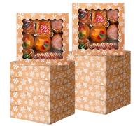 FoldTier 48 cajas de galletas de Navidad Kraft con ventana a granel de 9 x 9 x 2.5 pulgadas, cajas de regalo de panadería de copo de nieve de Navidad para regalos de fiesta de Navidad