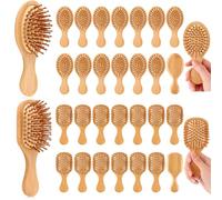 FoldTier Paquete de 50 mini cepillos de pelo de bambú a granel de madera para viajes, cepillo pequeño para masaje, cuero cabelludo, desenredante, cepillo de bolsillo para bricolaje, regalos de