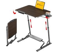 FoldWise Mesa Plegable para Portátil - Escritorio Portátil de Madera para Sofá y Cama, Altura Ajustable, Inclinable, Plegable, con Reposapiés, Portavasos, Soporte para Tableta y Tope de Borde