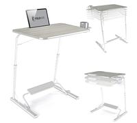 FoldWise Mesa Plegable para Portátil - Escritorio Portátil de Madera para Sofá y Cama, Altura Ajustable, Inclinable, Plegable, con Reposapiés, Portavasos, Soporte para Tableta y Tope de Borde