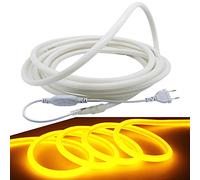 FOLGEMIR Tira de cuerda de neón redonda, 20m - Amarillo, luminiscencia 360°, flexible 2835 LED sin puntos de luz, iluminación 220V, IP65 impermeable, DIY Decoración