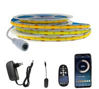 FOLGEMIR Tira de LED COB 3 m, Blanco Cálido 3000K, ajustable de luz, 8mm ancho, Bluetooth APP control con Mando Distancia RF y Fuente Alimentación 12V, autoadhesiva, luminiscencia lineal alta