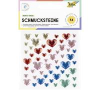 folia 12311-piedras Preciosas Hearts Basic, Piedras Brillantes en Forma de corazón en 5 Colores, Pegatinas en 3 tamaños, Autoadhesivas, para embellecer y Decorar, Plastic, Multicolor, 54 Pieces
