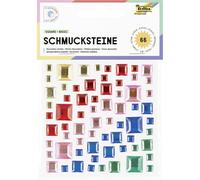 folia 12314-Piedras Decorativas Square Basic, Piedras cuadradas de Purpurina en 5 Colores, Pegatinas en 3 tamaños, Autoadhesivas, para embellecer y Decorar, Plastic, Multicolor, 67 Pieces