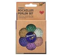 folia 12912 - Juego de abalorios Rocailles MERMAID, con aprox. 90 g de abalorios en 7 colores, hilo de nylon y cierres - para crear joyas, animales de abalorios y accesorios