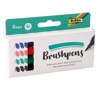 folia 1719 Brush Pen - Juego de 4 rotuladores básicos con punta flexible, grosor de trazo aprox. 1-7 mm, a base de agua, colores bayas, azul, verde y negro
