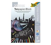 folia 197 Papel Negro, DIN A4, 20 Hojas, 130 g/m2, Bloc con encolado, Ideal para Colores claros como Tiza, esteatita