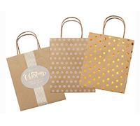 folia 21223/3 - Bolsas de papel de estraza marrón con estampado en caliente, 12 unidades, aprox. 12 x 5,5 x 15 cm, 3 diseños surtidos, para manualidades, decoración y regalo