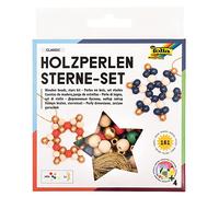 folia 22521 - Juego de cuentas de madera y estrellas Classic, juego de manualidades con 160 bolas de madera y una cuerda dorada para enhebrar, para manualidades de estrellas y colgantes