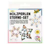 folia 22522 - Juego de cuentas de madera y estrellas pastel con 160 bolas de madera y una cuerda plateada para enhebrar, para manualidades de estrellas y colgantes