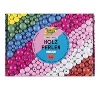 folia 22992 - Cuentas de madera JUMBO BASIC, 1kg de cuentas de madera para manualidades en 7 colores, aprox. 2000 cuentas de madera con Ø 1-1,8 cm