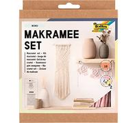 Folia 23719 - Juego de macramé Boho 10 Piezas, Hilo (Beige Natural), Hilo (Rosa), Palo de Madera, Perlas de Madera, 100% algodón, con Instrucciones (Idioma español no garantizado)