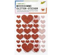 folia 23771 - Pegatinas de goma espuma con purpurina HEARTS LOVE, 50 piezas en rosa y rojo, pegatinas en 4 tamaños para decorar y embellecer