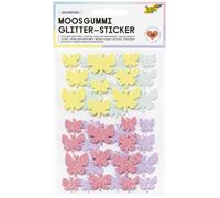 folia 23773 - Pegatinas de goma espuma con purpurina MARIPOSAS, 40 piezas en 4 colores diferentes, pegatinas de mariposas para decorar y embellecer