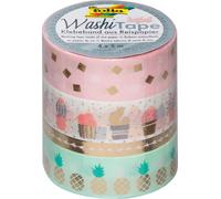 Folia 26418 de decoración de cinta adhesiva washi Tape Hot Foil Oro, Juego de 4