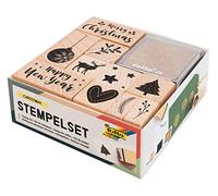 Folia 31108 - Juego de Sellos de Madera con 10 Sellos de Madera y 2 Almohadillas de Tinta, Ideal para Decorar Tarjetas, Libros de la Amistad, para Cartas y Scrapbooking