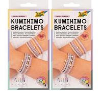 Folia 32039 - Pulseras Kumihimo PASTELL RAINBOW, set de manualidades para pulseras, 16 piezas con hilo, discos para anudar y cuentas, incl. instrucciones (Paquete de 2)
