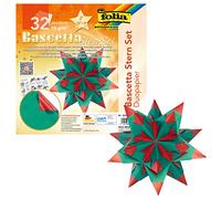 Folia 325/2020 Bascetta Duo - Set de papeles transparentes de 20 x 20 cm para construcción de estrellas (32 hojas) color verde y rojo [Importado de Alemania]