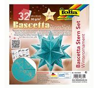 folia 404/2020 - Juego de manualidades Bascetta estrella adorno de invierno turquesa/cobre, 32 hojas, 20 x 20 cm, tamaño terminado de la estrella de papel aprox. 30 cm, con instrucciones detalladas -