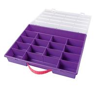 folia Caja clasificadora de plástico con asa y 16 Compartimentos, Color Lila, Aprox. 28 x 36 x 5,5 cm, para Guardar pequeños Materiales de Manualidades, Joyas, etc, Morado