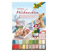 folia 47249 - Bloc de diseño de Navidad, 270 g/m², Aprox. 24 x 34 cm, 20 Hojas Surtidas en 20 diseños Diferentes, para Manualidades y diseño Creativo de Tarjetas, Ventanas y para álbumes de Recortes