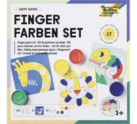 folia 48210-Juego Happy Safari, Juego Creativo con 5 x 30 ml de Pintura de Dedos Brillante, 10 Colorear con Motivos de Animales y 2 Plantillas para Mezclar, Multicolor, Set (MAX Bringmann 48210)