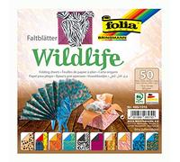 folia 495/1515 Wildlife, 15 x 15 cm, 80 g/m², 50 Hojas Surtidas en 10 diseños, Ideal para Hermosas Figuras y Formas Plegables