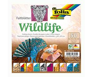 Folia 495/1515 Wildlife, 15 x 15 cm, 80 g/m², 50 Hojas Surtidas en 10 diseños, Ideal para Hermosas Figuras y Formas Plegables