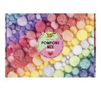 folia 50349 - Pompones Mix JUMBO PASTELL, 300g de pompones en 10 colores, aprox. 900 bolas de felpa con Ø 1,5-4cm, para manualidades, decoración y adornos