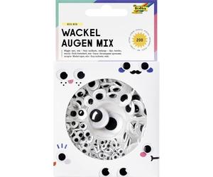 folia 7549 - Wiggly eyes mix BIG BOX, 200 ojos saltones clásicos en 6 tamaños, incl. Ø 14 mm con pestañas, autoadhesivos, para decorar y embellecer