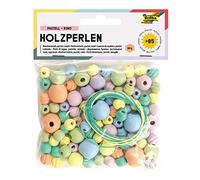 Folia 84 cuentas de madera en 6 colores y 4 collares y pulseras diferentes, incluye 2 cordones cada uno aprox. 85 cm, pastel, talla única