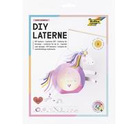 folia 94302 - Farol de bricolaje SWEET RAINBOW, aprox. 19 x 44 x 6 cm - Juego de manualidades con forma de unicornio o arco iris, incluye luz LED, 2 pilas y almohadilla adhesiva