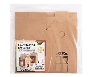 folia 973 - Caja de cartón kraft para 6 casas (11 x 11 x 19 cm) de cartón kraft marrón sin imprimir, que se puede decorar individualmente