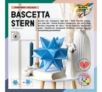 folia Bascetta - Juego de papel de calco, 15 x 15 cm, 115 g/m², 32 hojas, estrella de aprox. 20 cm, incluye instrucciones para manualidades, color azul claro