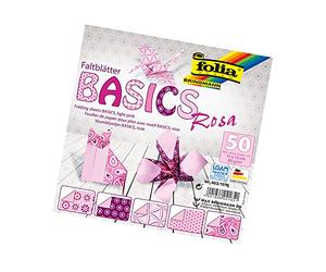 Folia Bringmann Hojas Plegables Basics de Folia, 80 g/m², Surtido 50 en 5 Motivos, Rosa, 15 x cm