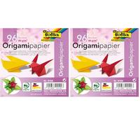 Folia Hojas Plegables Origami 80 g/m² - 96 Hojas en 12 Colores Surtidos, 10 x 10 cm (Paquete de 2)