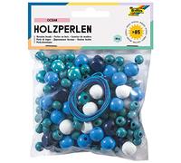 folia Perlas de Madera, Mezcla, 60 g equivalen Piezas, en Diferentes Formas, para Hacer Collares y Pulseras, Incluye 2 Cordones Cada uno de Aprox. 85 cm, Azul oceánico/Turquesa, 85 Teile