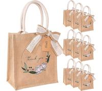 FOLIATE Bolsas de regalo de arpillera de yute, paquete de 10 bolsas de arpillera con etiqueta de nombre y cinta, bolsas de agradecimiento pequeñas reutilizables con asas para bolsas de dama de honor,