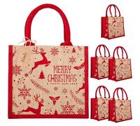 FOLIATE Bolsas de regalo de Navidad, bolsas de Navidad rojas para regalos, bolsas de yute con asas, bolsas de regalo reutilizables de Navidad a granel, paquete de 6 mini bolsas de Navidad impresas