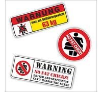 folien-zentrum - Juego de 3 pegatinas de advertencia de peso máximo del copiloto No Fat Chicks - Pegatinas para coche - OEM & JDM - Pegatinas para coche - Pegatinas para coche - Pegatinas - Bomba de