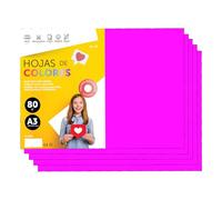 Folios De Colores A3 80g Para Impresoras y Manualidades, Papel Surtido Para Niños, Paquete Folios Colores Para Tarjetas, Escuela y Proyectos Creativos m-office (100h, Rosa Fluor)