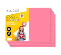 Folios De Colores A3 80g Para Impresoras y Manualidades, Papel Surtido Para Niños, Paquete Folios Colores Para Tarjetas, Escuela y Proyectos Creativos · m-office (50h, Rosa)