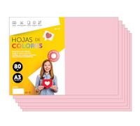 Folios De Colores A3 80g Para Impresoras y Manualidades, Papel Surtido Para Niños, Paquete Folios Colores Para Tarjetas, Escuela y Proyectos Creativos m-office (50h, Rosa Claro)