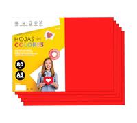 Folios De Colores A3 80g Para Impresoras y Manualidades, Papel Surtido Para Niños, Paquete Folios Colores Para Tarjetas, Escuela y Proyectos Creativos · m-office (250h, Rojo)