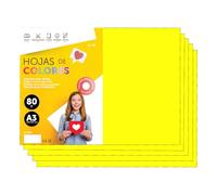 Folios De Colores A3 80g Para Impresoras y Manualidades, Papel Surtido Para Niños, Paquete Folios Colores Para Tarjetas, Escuela y Proyectos Creativos · m-office (100h, Amarillo Fluor)